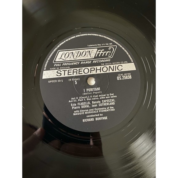 Vincenzo Bellini I Puritani Joan Sutherland 3 LP Box London OSA 1373 NM Opera - Picture 8 of 8